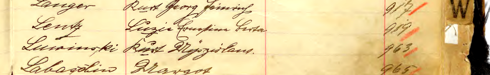 A line from a handwritten alphabetical index: Luwinski, Kurt Myszislaus, 963