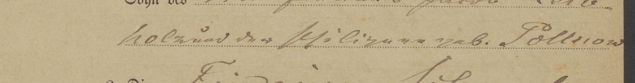 A line of Kurrent handwriting from the 1874 Schubin marriage register, reading: -holz und der [name] geb. Pollnow